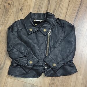 Oshkosh Baby Black Faux Leather Jacket with Gold Accents